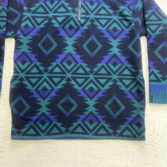 Vintage EVR Sweater Womens Large L Green Blue Fleece Geometric Southwestern - Picture 4 of 12